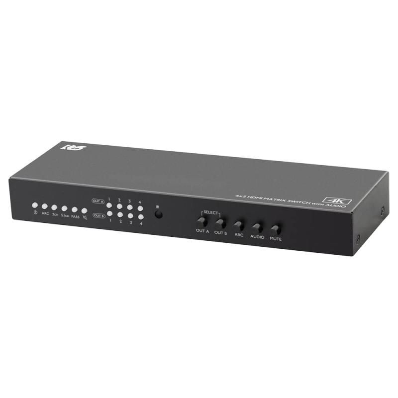 HDMI機器を切替 分配できる4K HDR 音声分離 対応 マトリクススイッチ RS-HDSW42A-4KZ 音声分離 5.1ch Dolby Atmos DTS