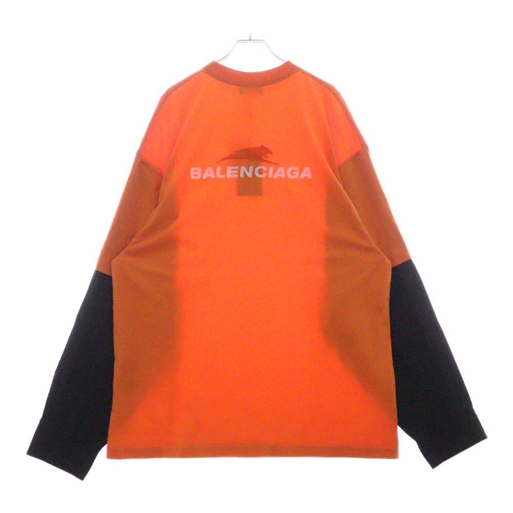 BALENCIAGA バレンシアガ ロゴ刺繍 レイヤード ロングスリーブ長袖Tシャツ 671401 TLVI5 オレンジ