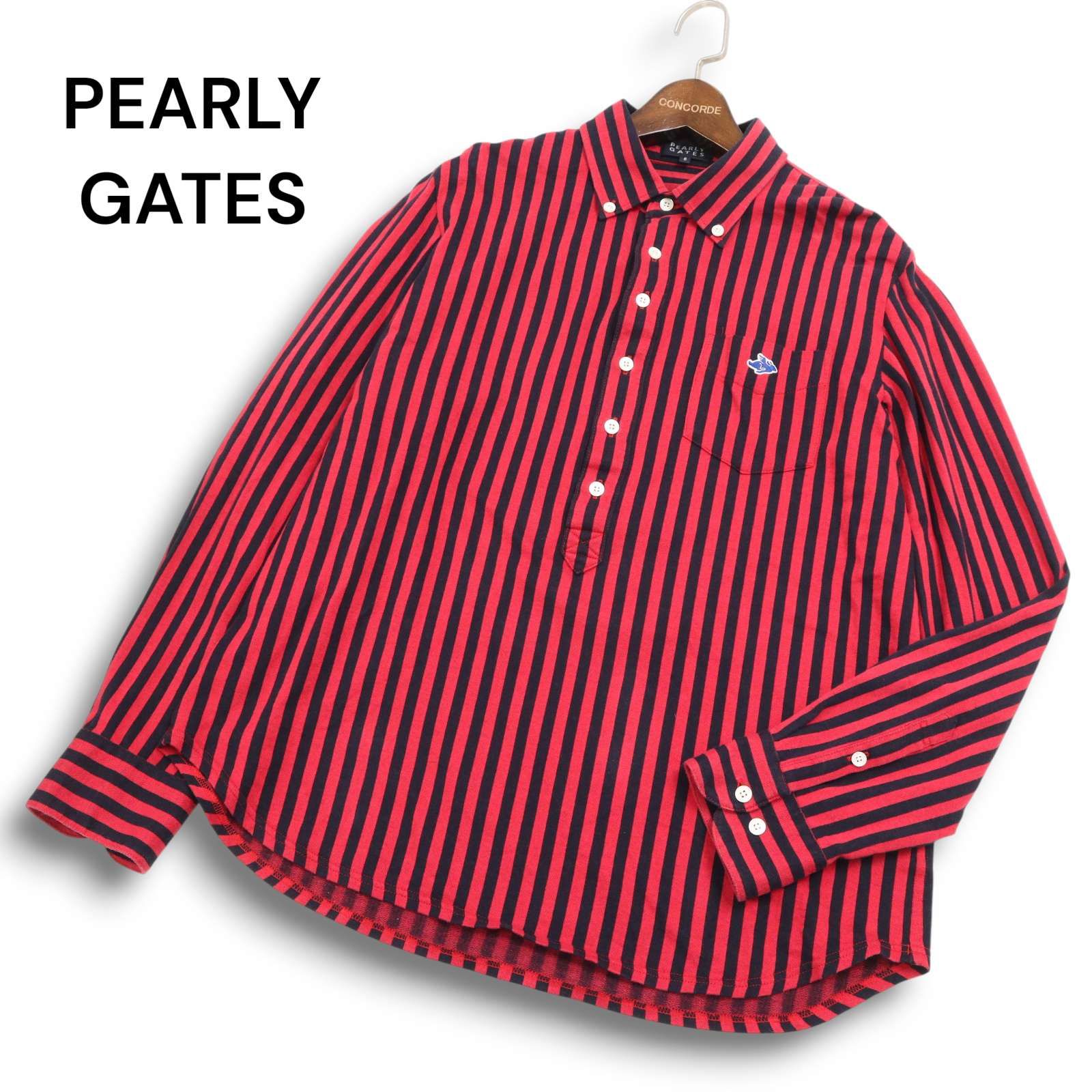 高級！パーリーゲイツ PEARLYGATES ゴルフシャツサイズ6 日本製 PEARLY GATES パーリーゲイツ ゴルフ 通年 ロゴ刺繍 長袖 ボタン