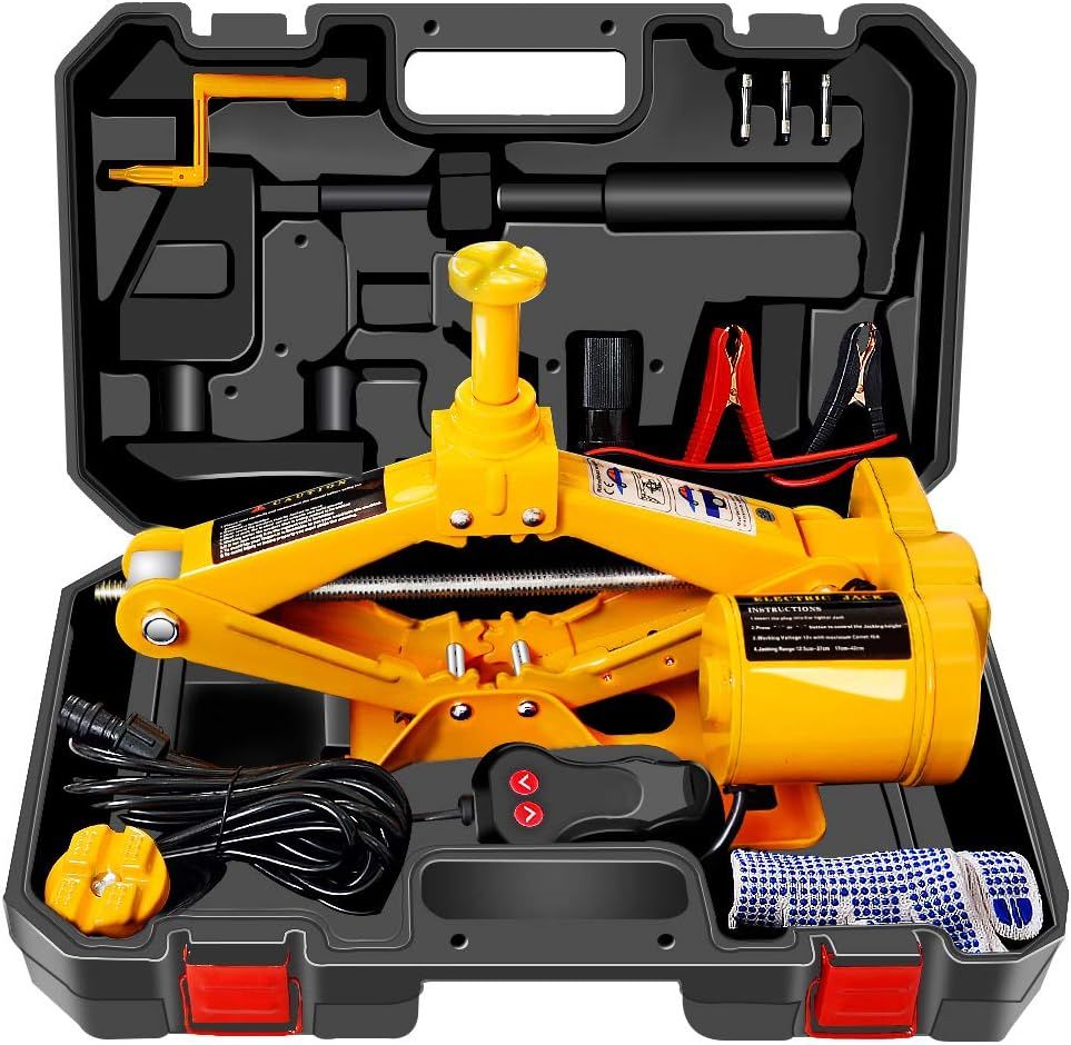 E-HEELP 電動ジャッキ 3t 車用 12V 耐荷重 3トン ジャッキアップ 自動車 タイヤ交換電動じゃっき SUV・普通自動車対応 安全警告収納ケース付き