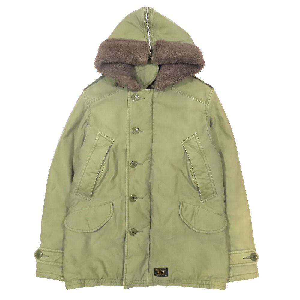 12AW WTAPS ダブルタップス 裏地ボア B-9 ミリタリージャケット フライトジャケット フーディ アウター カーキ 2 メンズ 古着