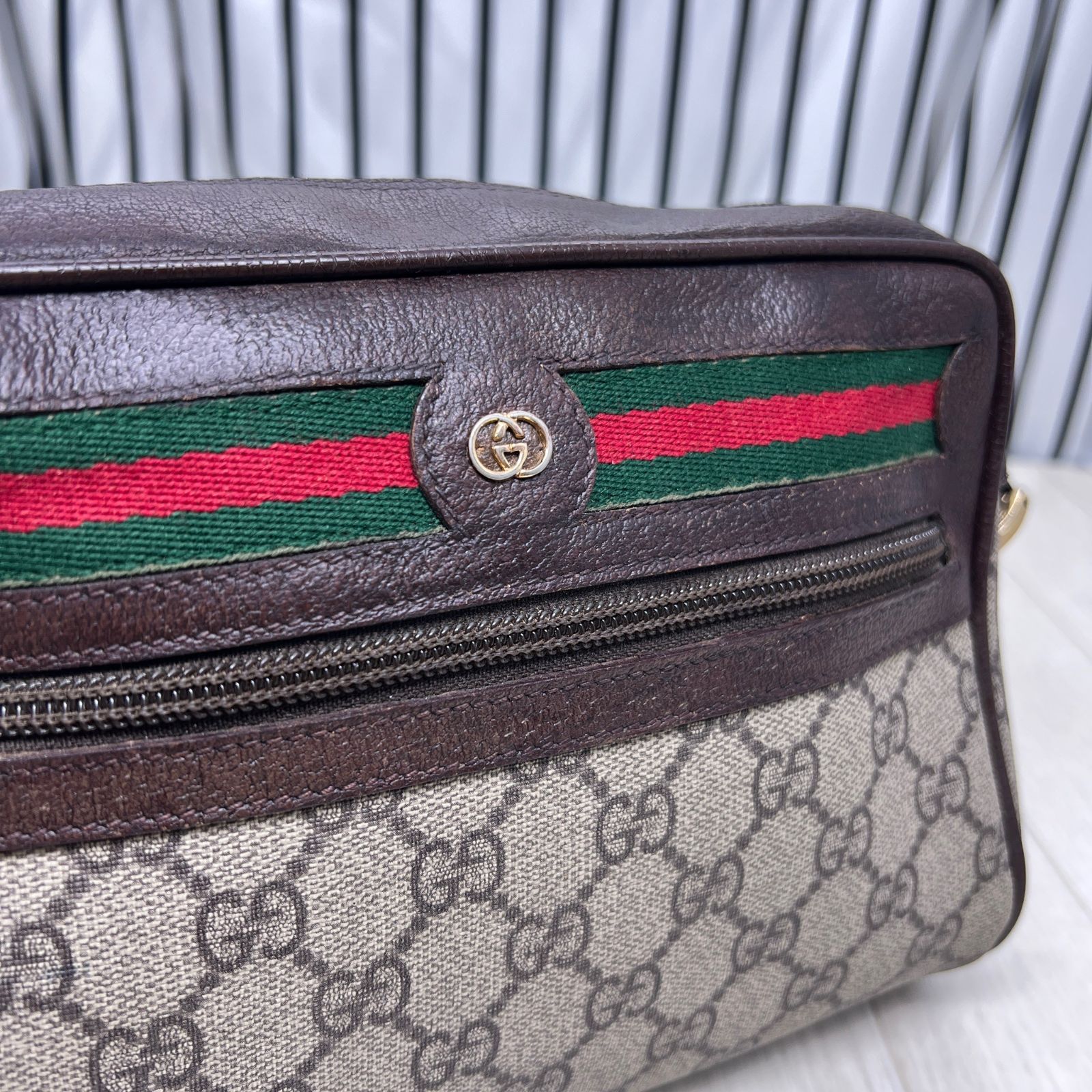 美品】GUCCI×オールドグッチ斜めがけPVCシェリーライン 美品】GUCCI×オールドグッチ斜めがけPVCシェリーライン