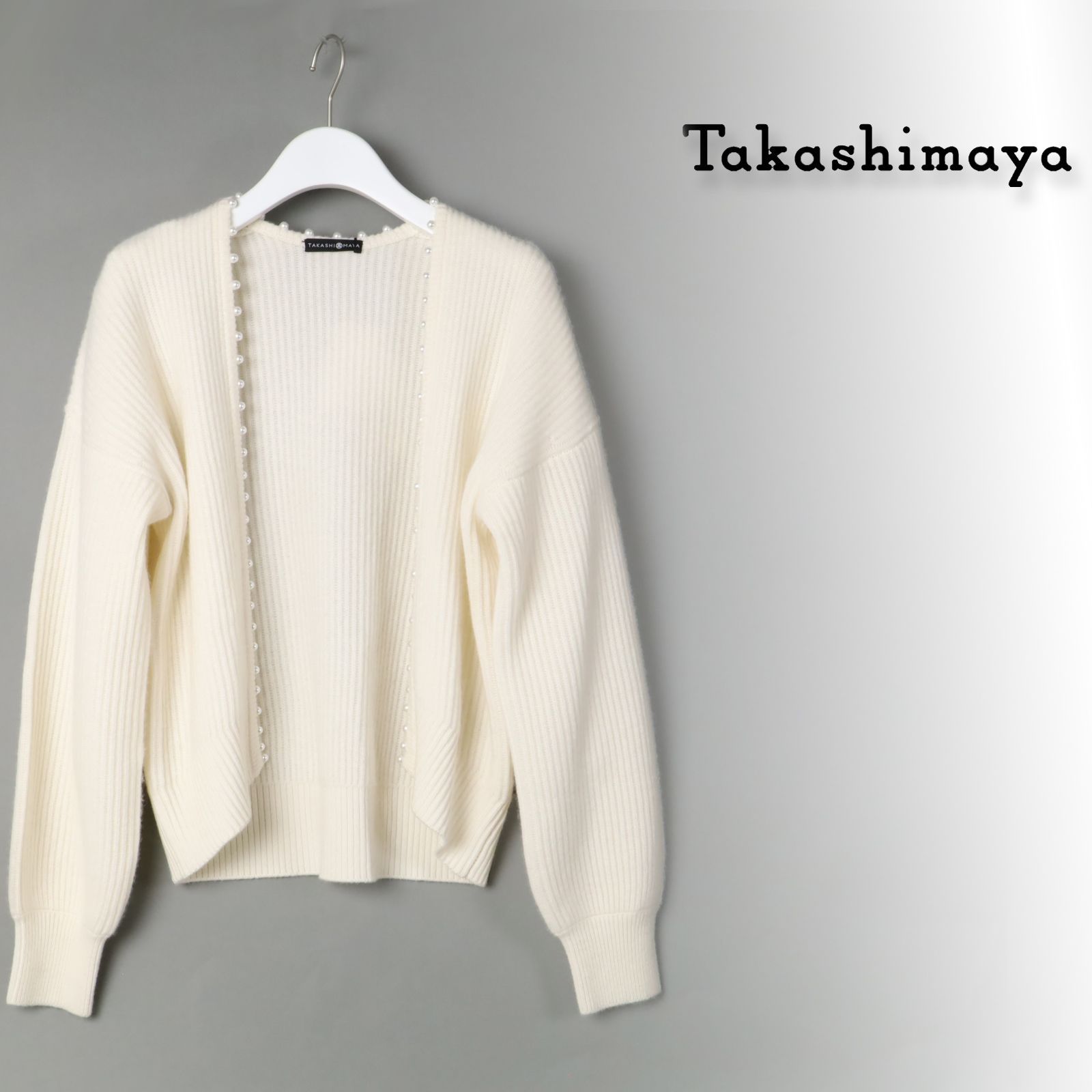 高島屋 タカシマヤ カシミヤ パール調デザイン カーディガン カシミヤ100％ ニットセーター M.L -219