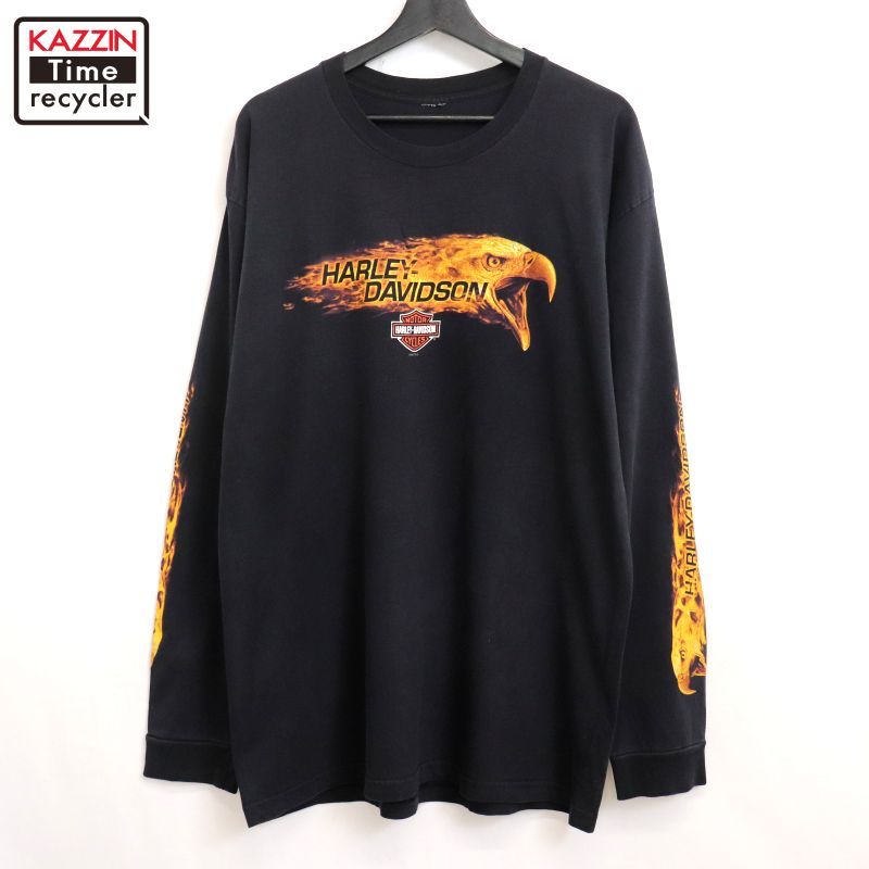 00s HARLEY DAVIDSON 袖プリント イーグル フレイムパターン 長袖T