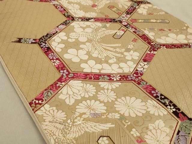 平和屋着物◎六通柄袋帯 亀甲鳳凰花文 金銀糸 正絹 逸品 AABA6920ou