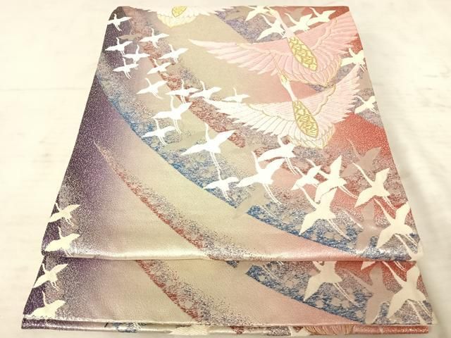 平和屋着物◎六通柄袋帯　唐織　鴛鴦花文　銀糸　正絹　逸品　AABI0853yx 平和屋着物◎六通柄袋帯 唐織 鴛鴦花文 銀糸 正絹 逸品 AABI0853yxの