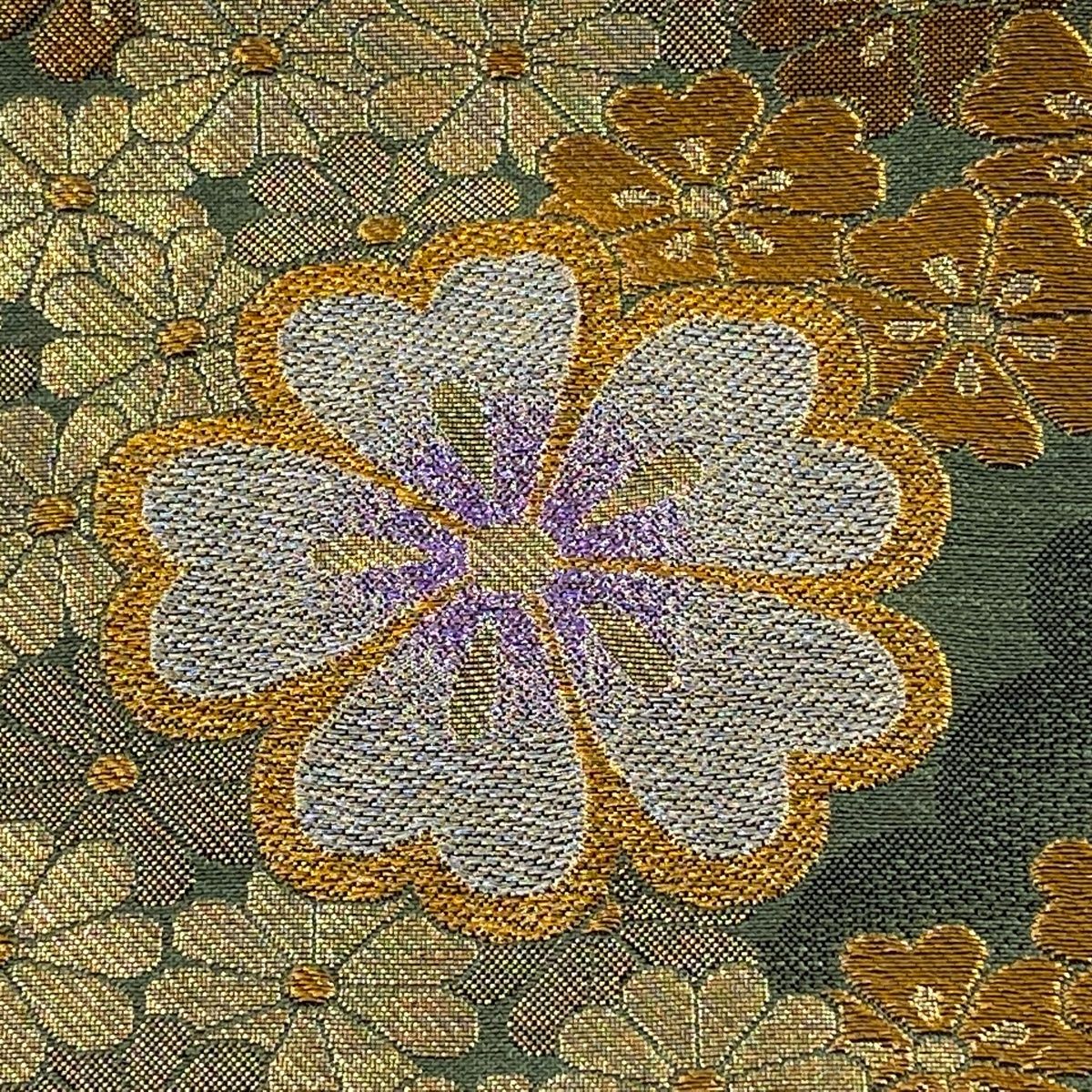 袋帯 美品 秀品 草花 金銀糸 箔 灰緑 六通 正絹 【中古】 - バイセル 