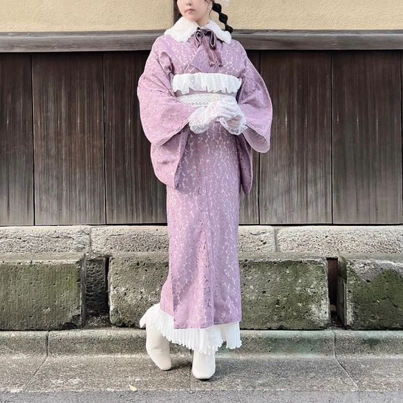 無地 振袖 帯新品 紫 成人式レース フリルリボン8点セット VP430 無地 振袖 帯新品 紫 成人式レース フリルリボン8点セット VP430 楽天