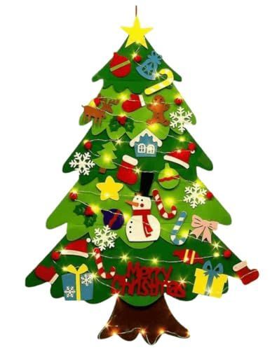 RuiMuQing DIYクリスマスツリー壁掛けミニクリスマスツリー飾り クリスマスツリーセット DIYフェルトクリスマスツリーセット クリスマスプレゼント クリスマスツリーの装飾 32個の取り外し可