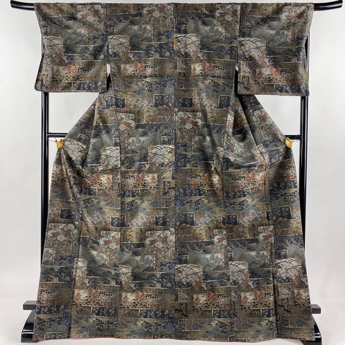 付下げ 身丈174cm 裄丈69cm L 袷 恵積五郎 琳派百彩 大島紬地 証紙  