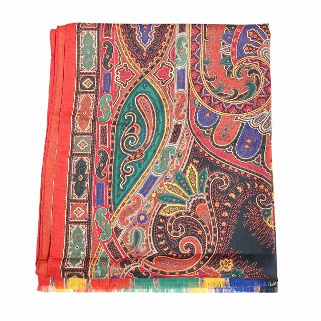 エトロ ETRO スカーフ ストール ペイズリー柄 シルク混 総柄 赤