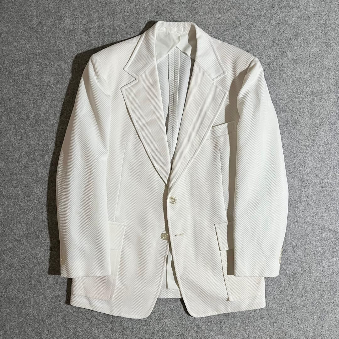 【vintage】大判 ワイドヘリンボーン テーラードジャケット 白 XL