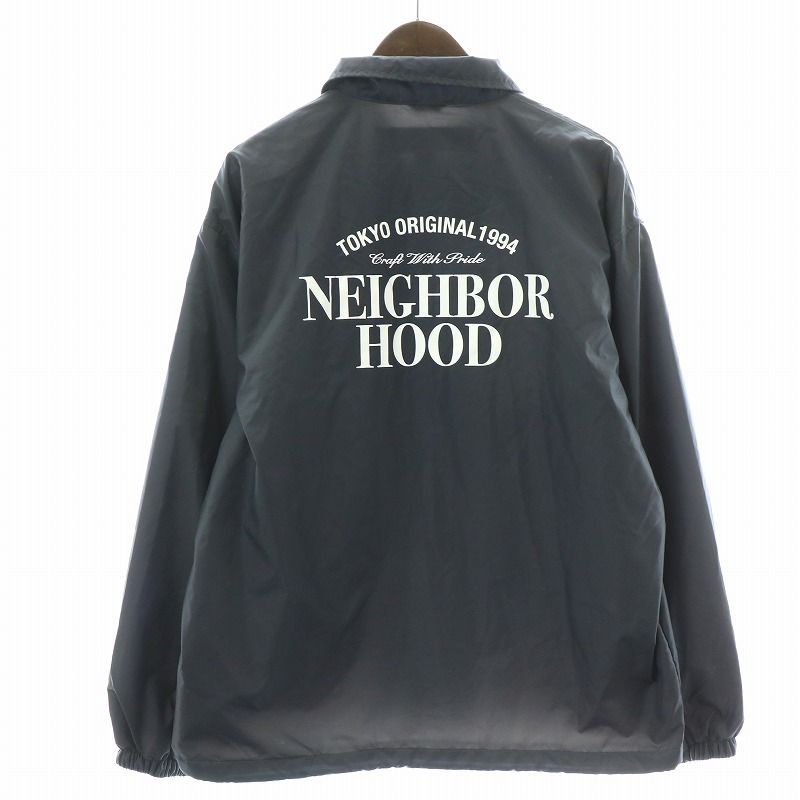 ネイバーフッド NEIGHBORHOOD 24AW ウィンドブレーカージャケット Windbreaker JACKET-1 コーチ ブルゾン ステンカラー シングル 裏地フリース ロゴプリント M 紺 ネイビー 白 ホワイト 242TSNH-JKM01