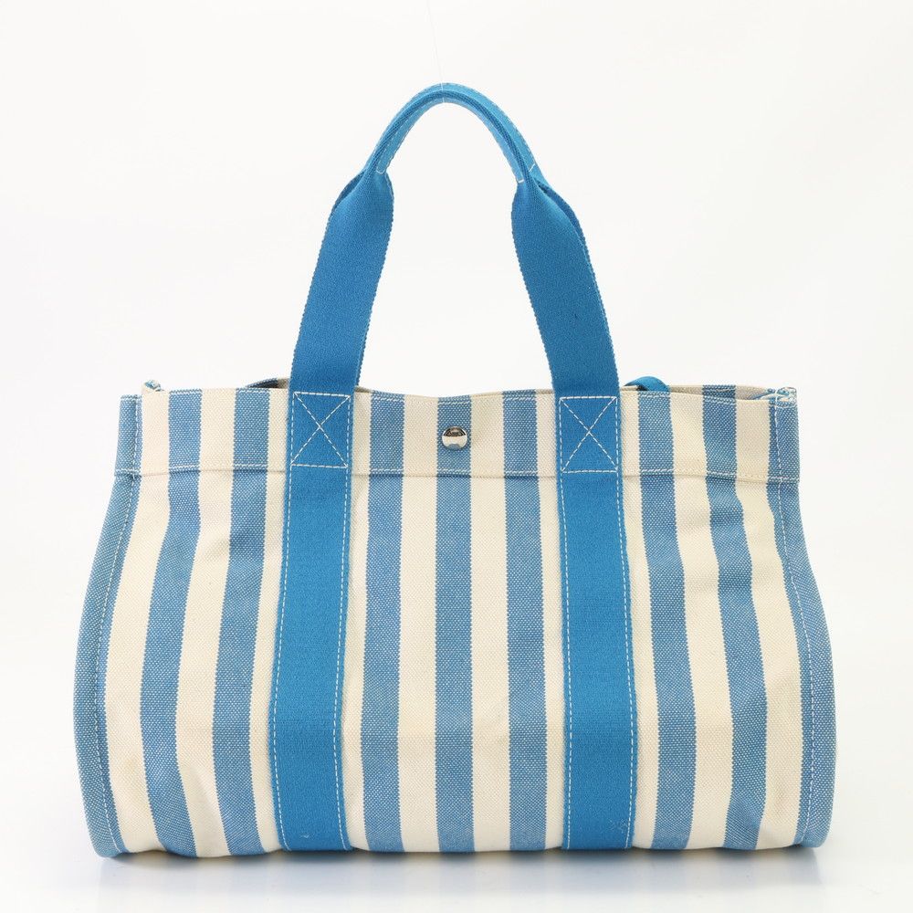 美品 エルメス カンヌ MM ポーチ 付 ストライプ トート バッグ 肩掛け