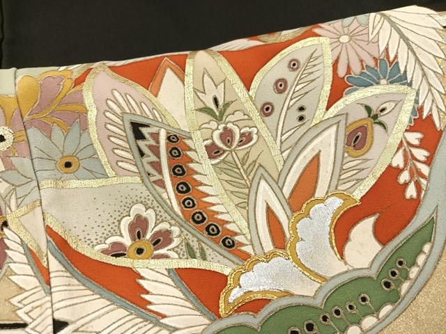 平和屋着物○豪華色留袖 駒刺繍 枝花文 暈し染め 金彩 正絹 逸品