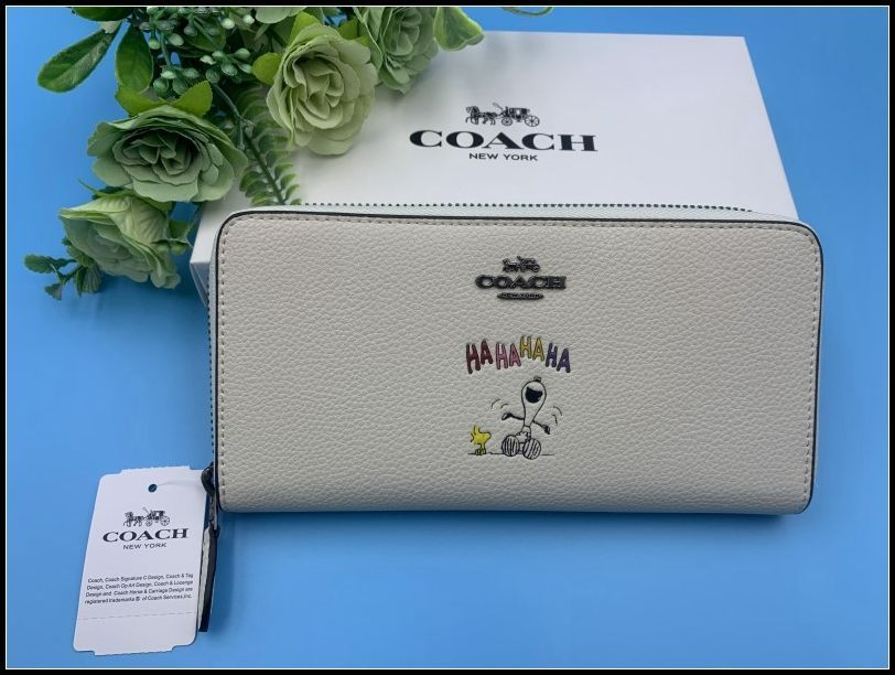 COACH 長財布 コーチ 財布 ラウンドファスナー スリム アコーディオン ウォレット アイボリー レザー  スヌーピーコラボ レディース プレゼント シグネチャー ロング ジップ 新品 未使用 ファッション 16122B C320Z-X1