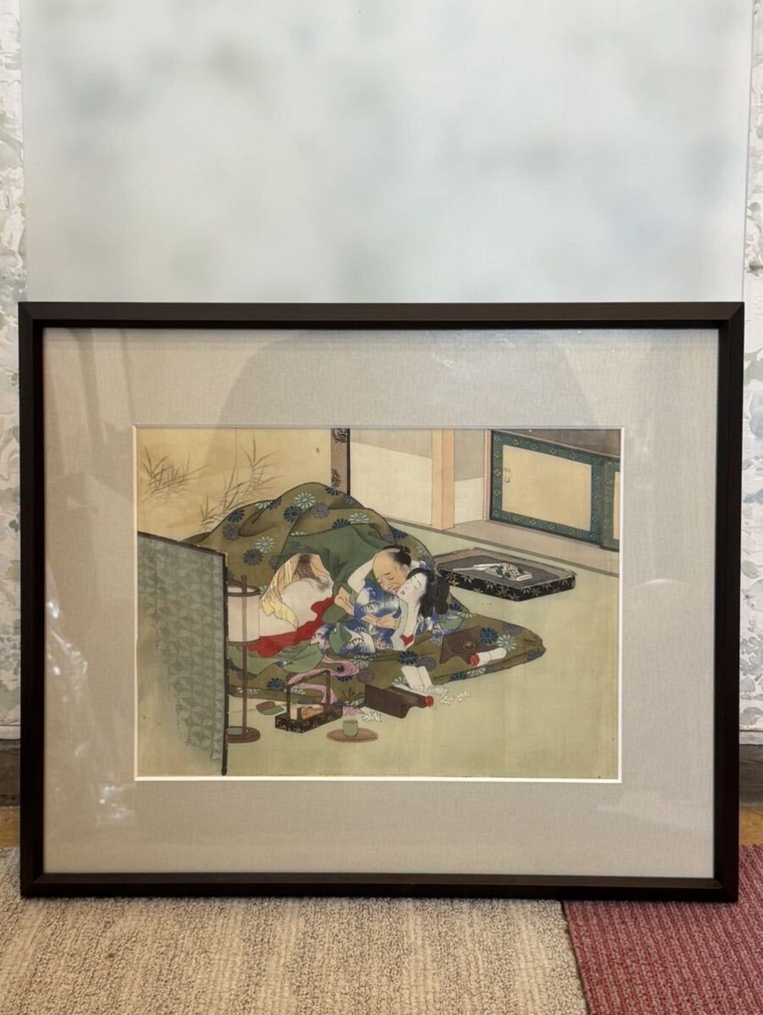 勝川春章 肉筆 春画 絹本着色 浮世絵 枕絵 美人画 時代品 希少