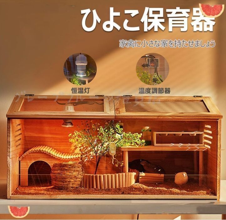 貴重な 育雛箱 ヒヨコ培養箱 ひよこ保育器 ひよこ保温箱 木製 窓開閉 大空間 透明 0距離観察 温度調整計と恒温ランプ付き 育雛?孵化?餌やり 多