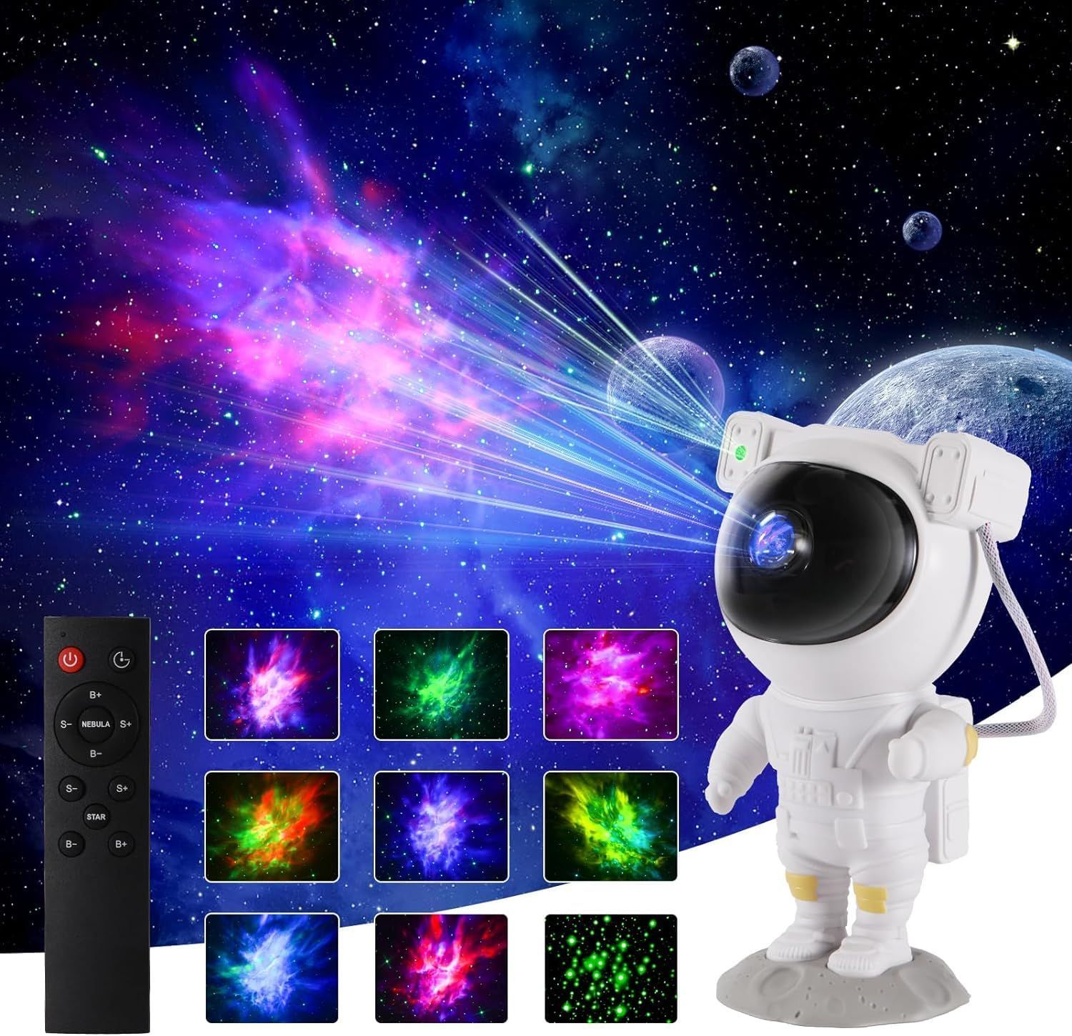 寝室用キッズスタープロジェクターナイトライト、宇宙飛行士星雲