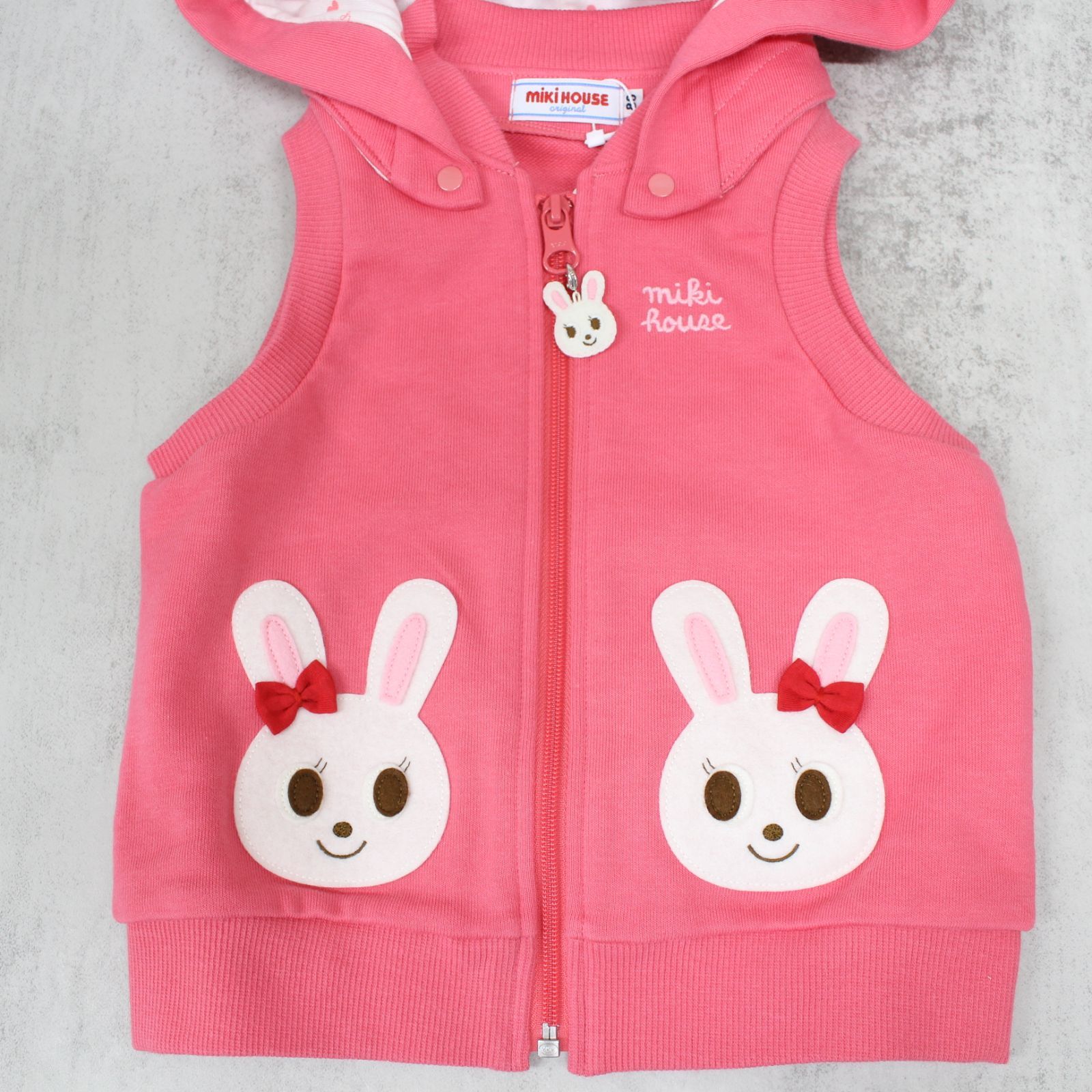 S886)【未使用】ミキハウス フード付きベスト 80cm うさぎ