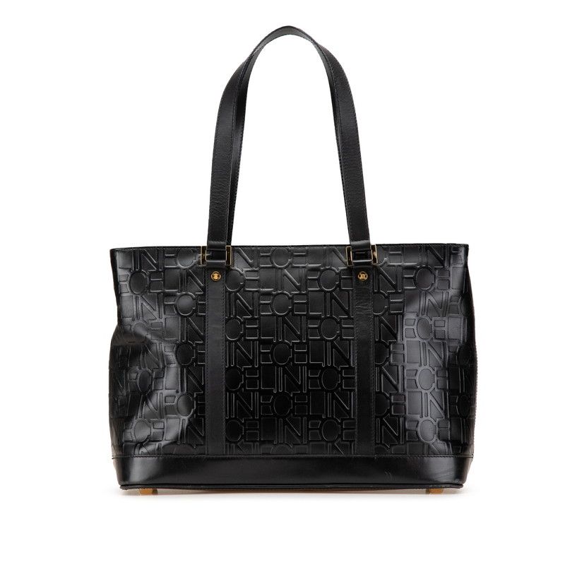 セリーヌ ロゴ エンボス ハンドバッグ トートバッグ ブラック レザー レディース CELINE 1-0210353