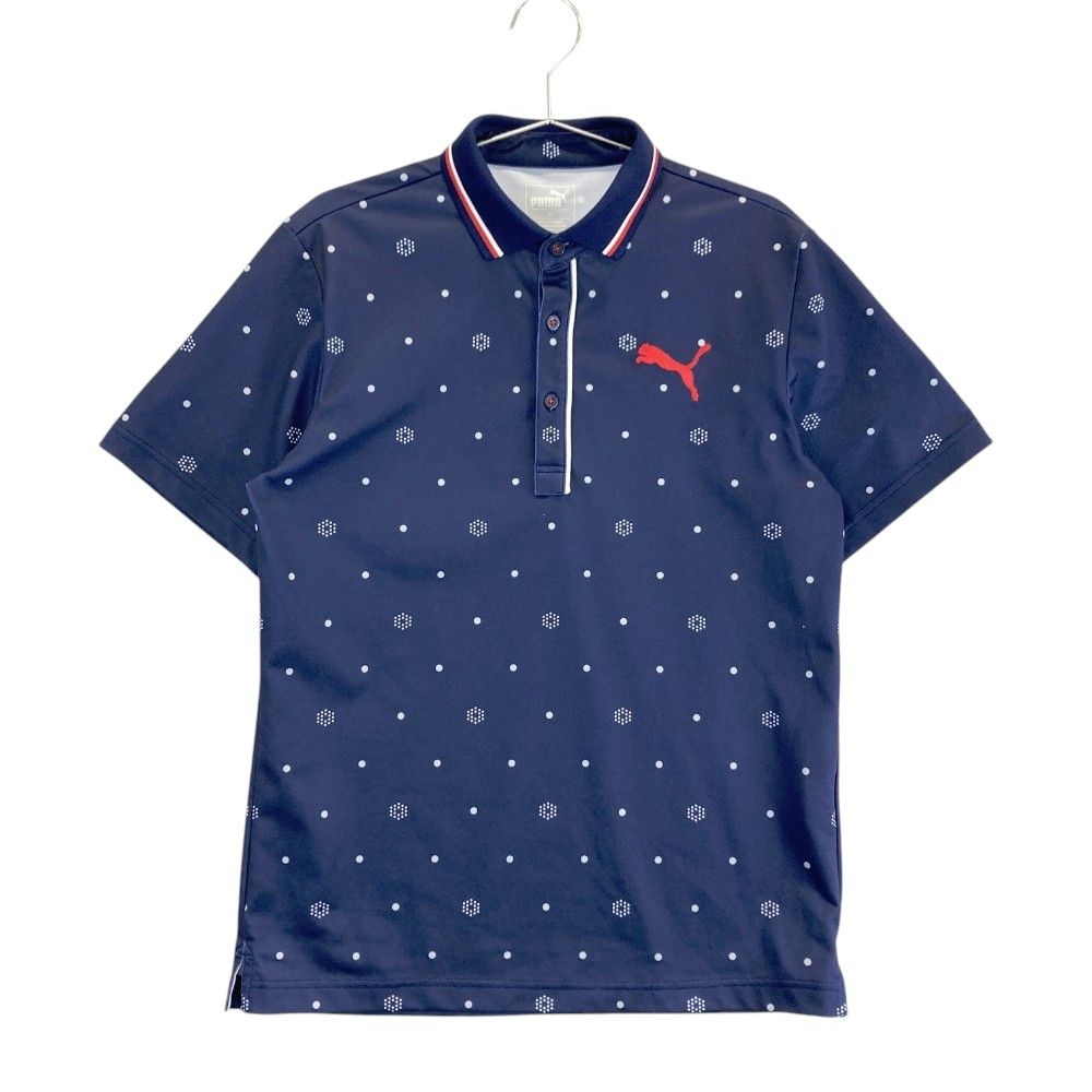 正規 美品 プーマゴルフ ドット柄 ストレッチ ポロシャツ Ｌ 白青 PUMA GOLF プーマ ゴルフ 定形外