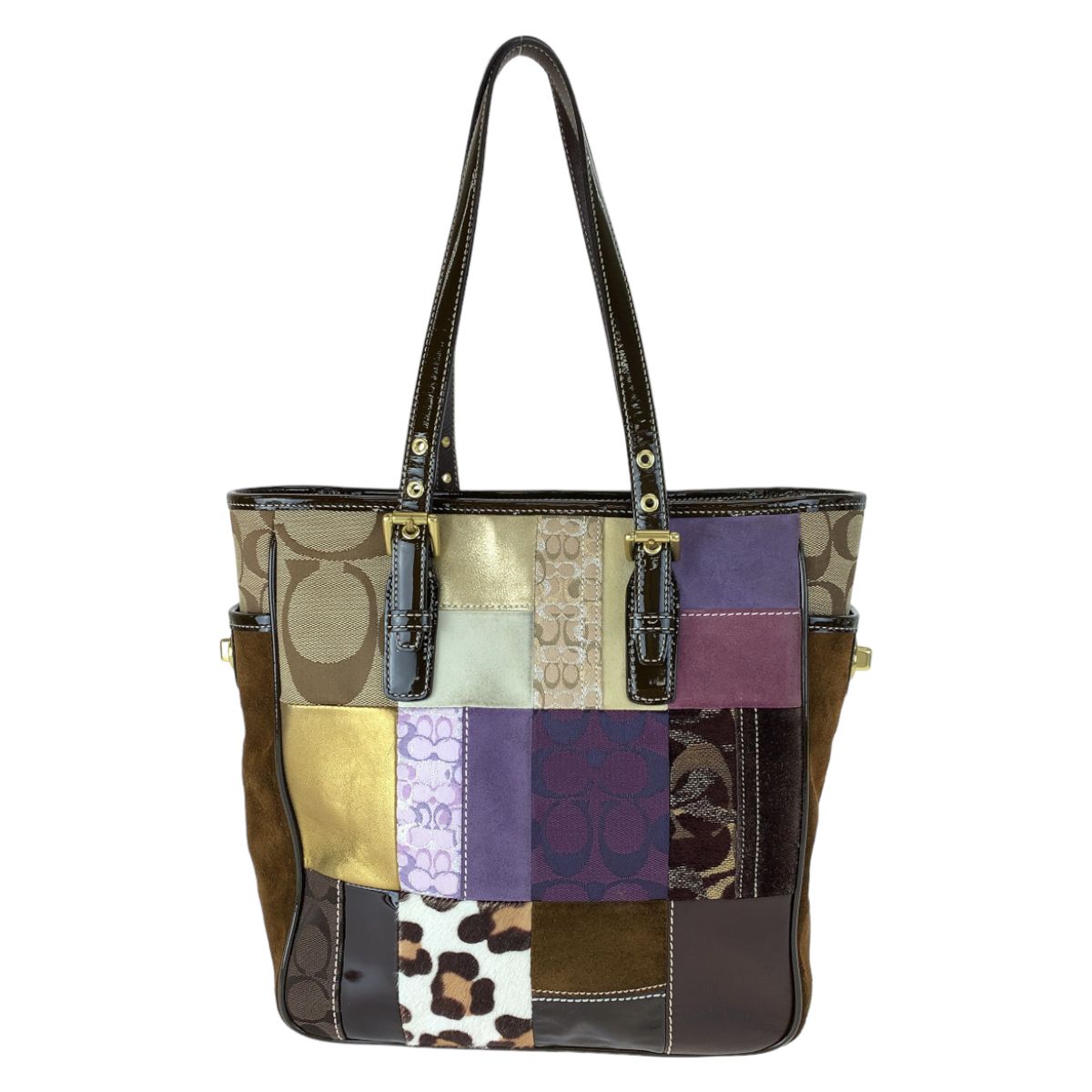 COACH コーチ シグネチャー パッチワーク ブラウン 茶 マルチカラー