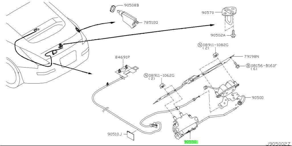 ●未使用 日産 Z33 Z34 フェアレディ Z 純正 バックドアオープナー アクチュエーターASSY NISSAN Back door opener actuator ASSY