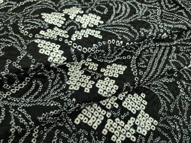 平和屋着物○上質な小紋 総絞り 花唐草文 黒地 正絹 逸品 DAAS3968ps