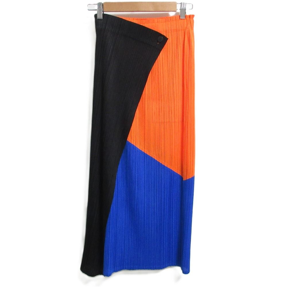 21SS PLEATS PLEASE プリーツプリーズ イッセイミヤケ コラージュ ロングスカート PP11-JG152 サイズ3 オレンジ ブラック ブルー レディース 古着