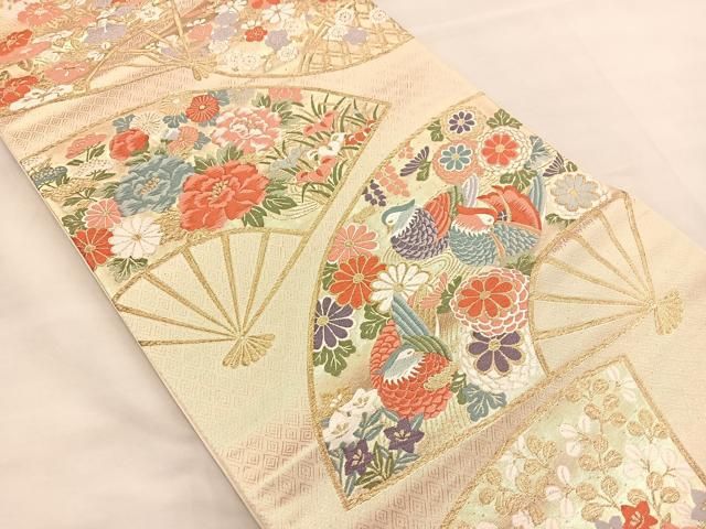平和屋着物◎六通柄袋帯 唐織 九百錦 百花扇面文 金糸 正絹 逸品