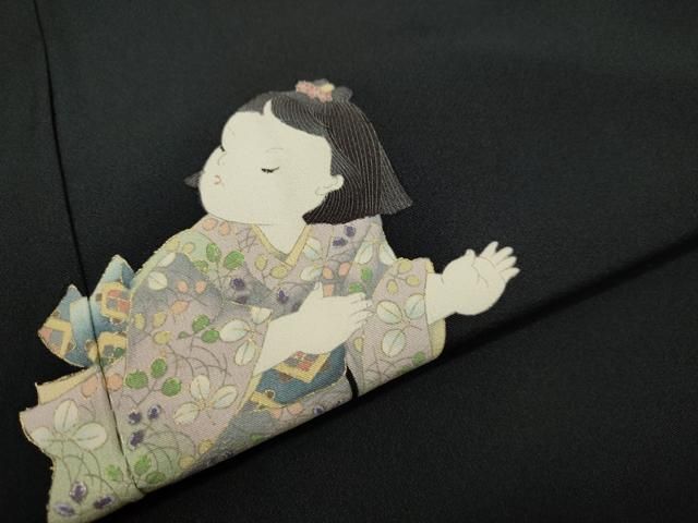 平和屋着物○訪問着 作家物 童子遊び 黒地 金彩 正絹 逸品 DAAS2008tw  