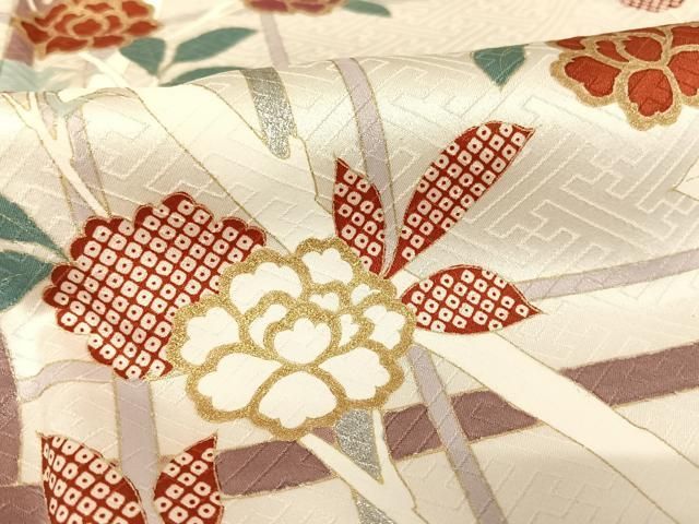 平和屋着物○十日町老舗ブランド 吉澤友禅 吾妻徳穂 訪問着 草花文  