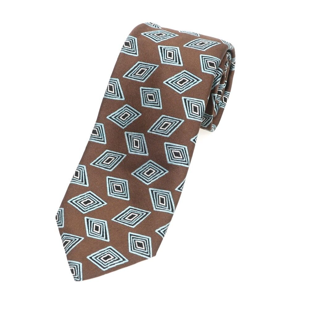 中古】フランコバッシ FRANCO BASSI シルク 小紋柄ネクタイ ブラウンx