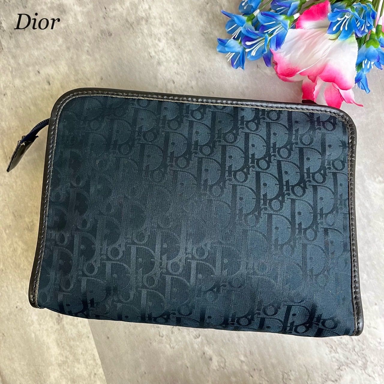 ✨良品✨ Christian Dior クリスチャンディオール クラッチバッグ セカンドバッグ 小物入れ トロッタ 総柄 ロゴタグ キャンバスレザー  ユニセックス レディース メンズ ネイビー 紺色 - メルカリ