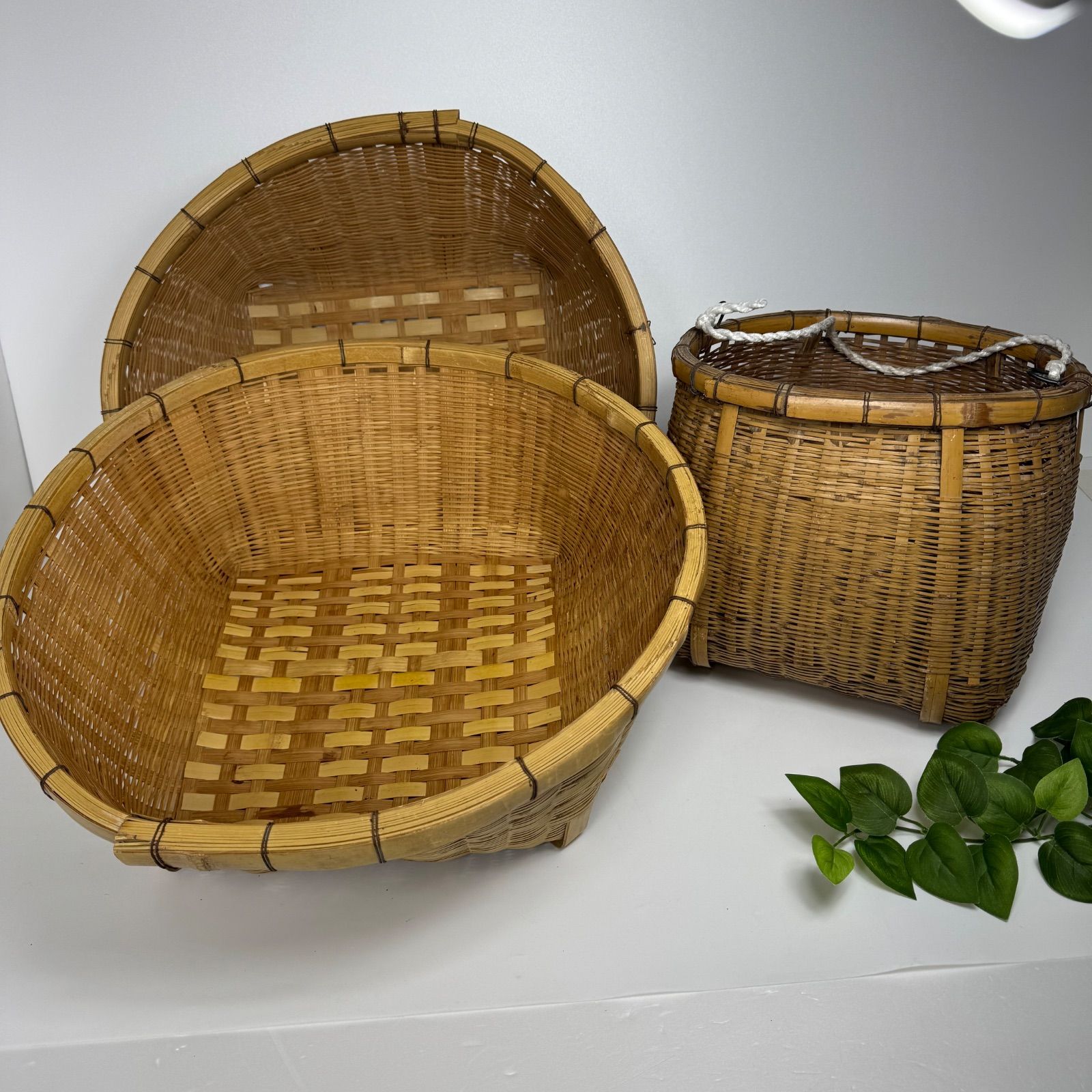 レトロ】竹かご 3個セット 昭和 アンティーク 籠 収納かご