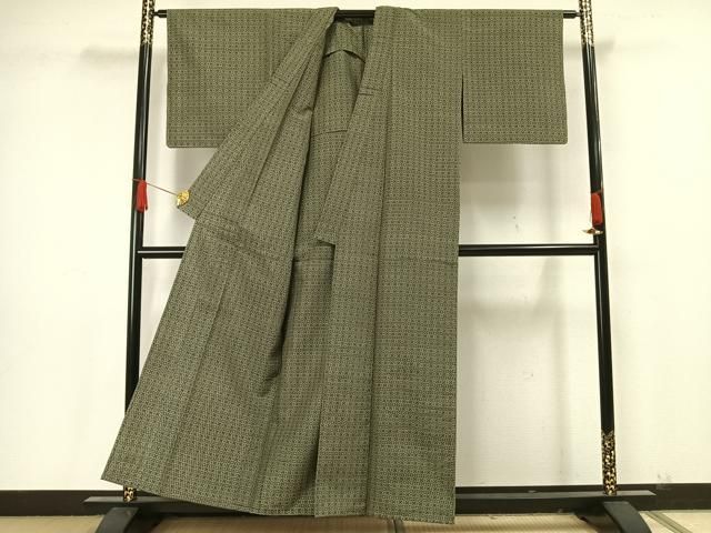 平和屋着物▽上質な紬 単衣 幾何学文様 高島屋扱い 正絹 逸品