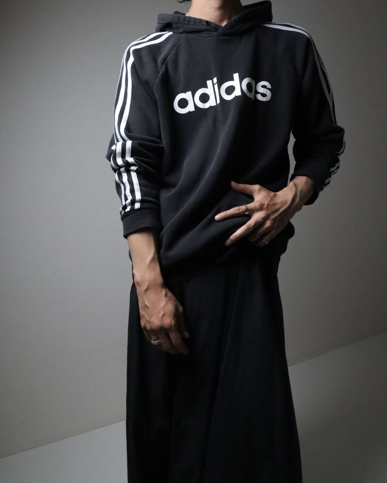 adidas faded triple line design hoodie black × white 