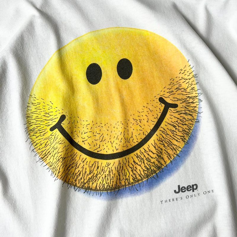 90s Jeep 企業物 スマイル ニコちゃん 髭 プリント 半袖 Tシャツ XXL 