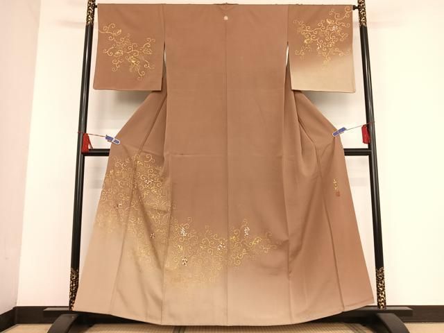 平和屋着物●人間国宝 福田喜三郎 訪問着 刺繍 葡萄蔦の葉 金彩 正絹 AAAU0206np