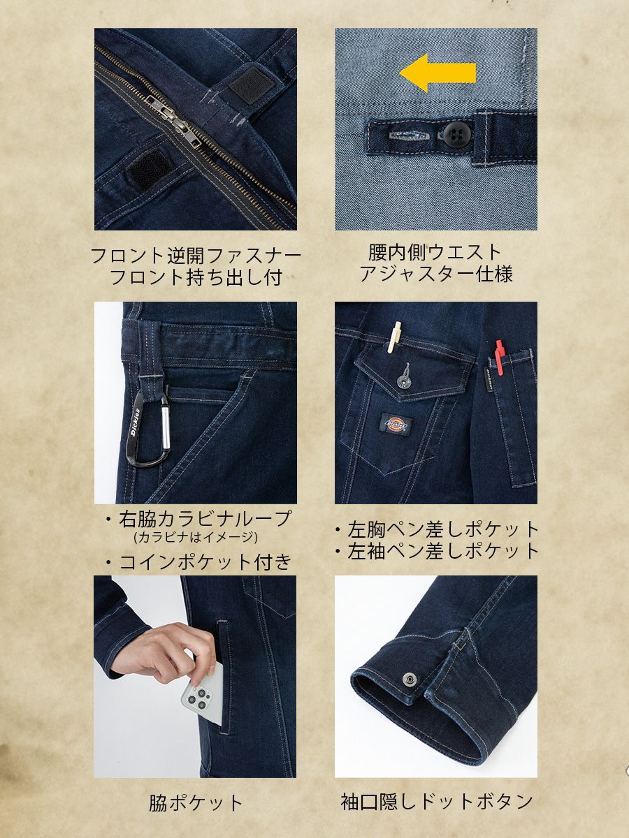 Dickies ディッキーズ ストレッチシルキーデニムツナギ D-686 ライト