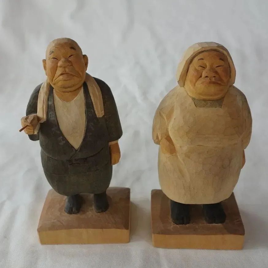 おばさんの 木彫 人形 2 古道具 アンティーク 即納！【AINU ART】アイヌ夫婦 木彫エカシ衆長ニポポ 木彫 人形