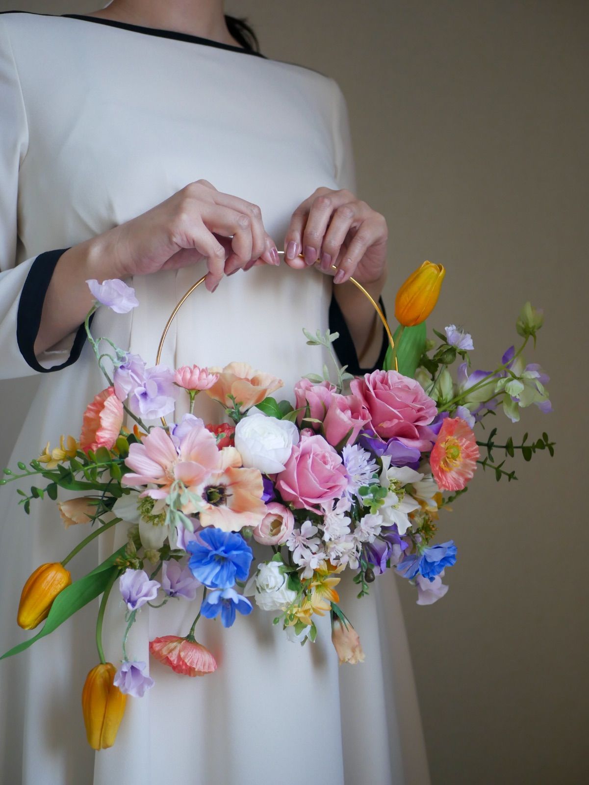 ウエディングブーケ　アーティフィシャルフラワー　チューリップ　韓国　ピンク ウエディングブーケ アーティフィシャルフラワー チューリップ 韓国