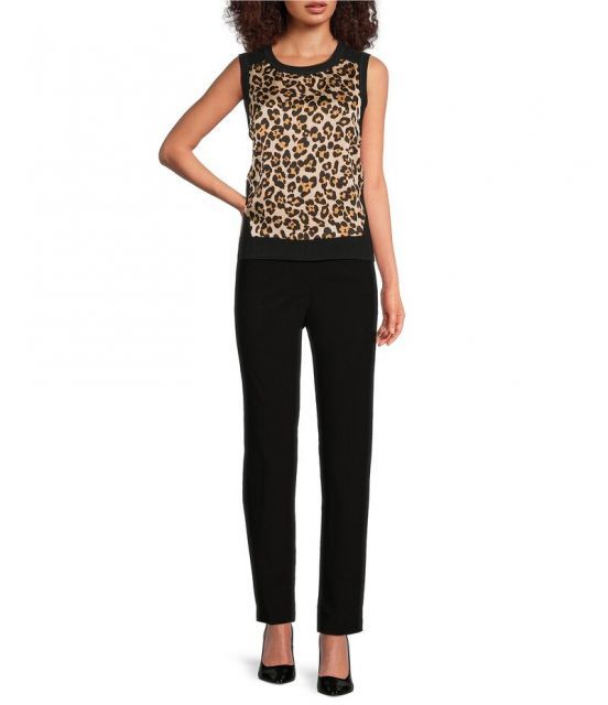 売れ筋商品|||ダナ キャラン ニューヨーク カットソー トップス レディース Women's Sleeveless Leopard-Print Blouse Whiskey/ Black ダナ キャラン ニューヨーク レディース カットソー トップス