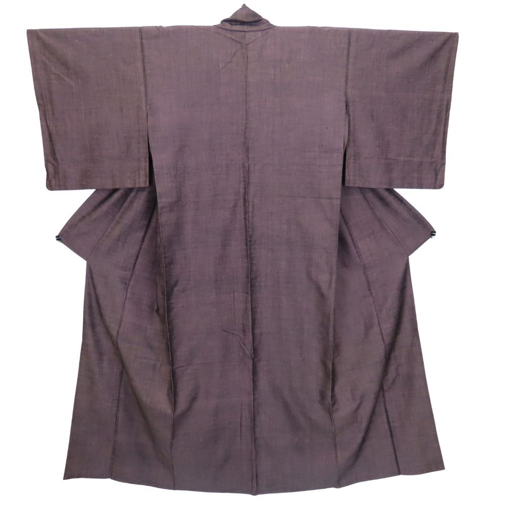 紬 正絹 パープル くすみ 単衣 モダン カジュアル 和装 呉服 和服 きもの レディース 女性