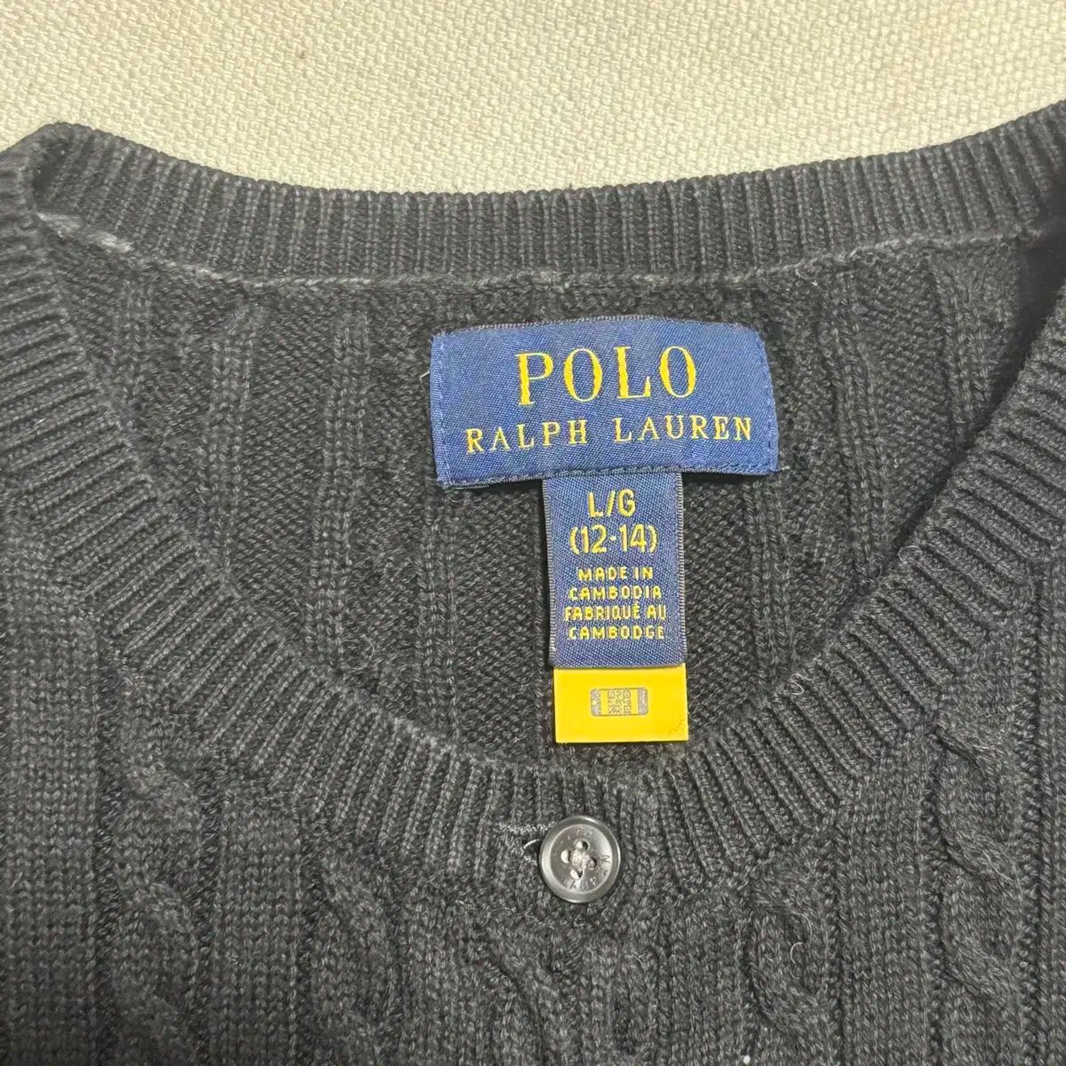 L ポロ ラルフローレン 白 ポニー レディース用 黒 ケーブル カーディガン