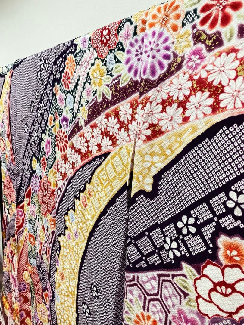 振袖 仮絵羽 舞台衣装 金駒 金彩 紋意匠 松竹梅に鶴 正絹 未仕立て品 八掛付 振袖 仮絵羽 舞台衣装 金駒 金彩 紋意匠 松竹梅に鶴 正絹 未仕立て品