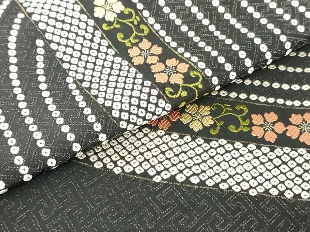 平和屋着物○極上 永治清左衛門 両面 太鼓柄袋帯 唐織 寛文草花二瀧文  