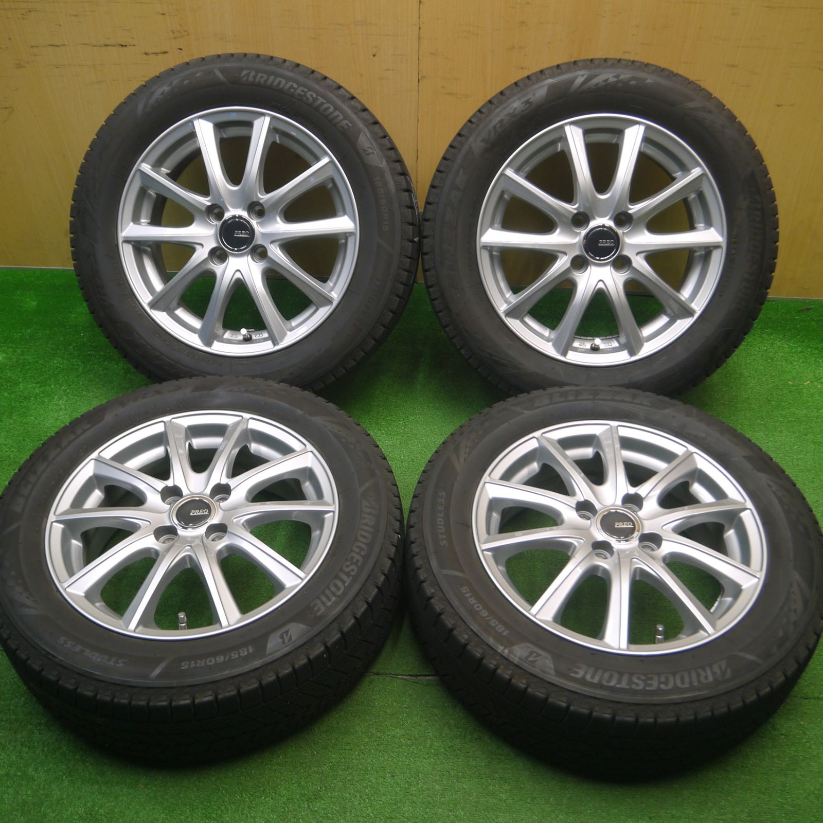 [送料無料] バリ溝！21年！キレイ！9分スタッドレス 185/60R15 ブリヂストン ブリザック VRX3 PREO プレオ 15インチ PCD100/4H4120301Hス
