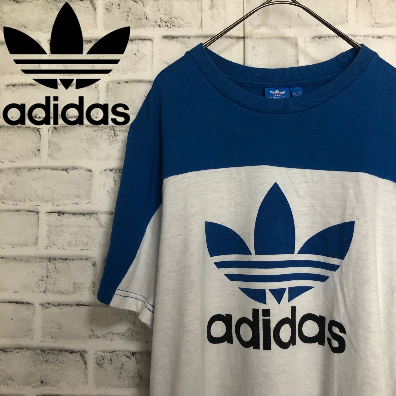 XL⭐️adidas アディダスオリジナルス ビッグトレファイルロゴ Tシャツ ホワイト×ブルー